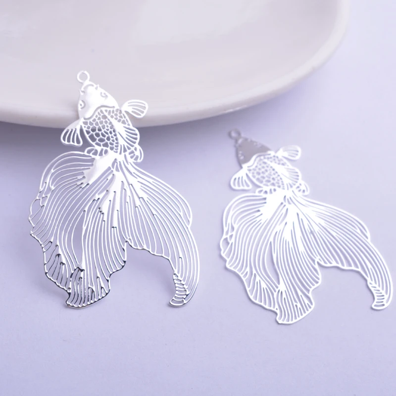 30 Stück AB5587 32*49mm Silberfarbe und Roségold Goldfisch Charms – Detail 6