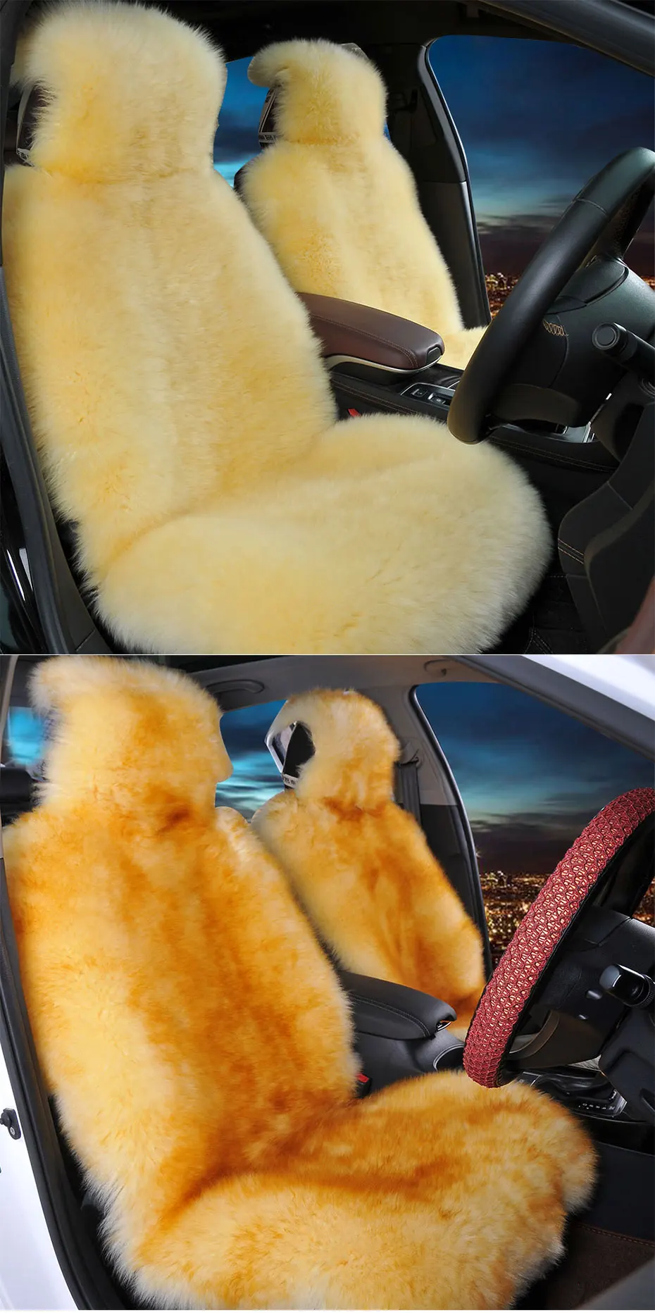 KAWOSEN 1PCS Front Whole Sheepskin Car Seat Cover Universal, Super