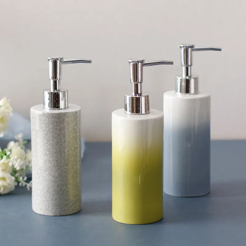 Ceramic Liquid Soap Dispenser Bathroom Shampoo Shower Gel Bottle With 304 SUS Press Head Bath Hardware Gift 280ML European Style