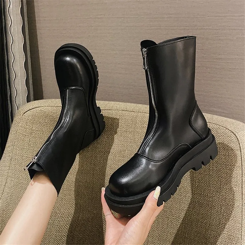 COOTELILI Women Ankle Boots Winter Round Toe 5cm Heel Zip Shoes Black White Orange Basic Shoes For Woman Botas Mujer Size 35-40