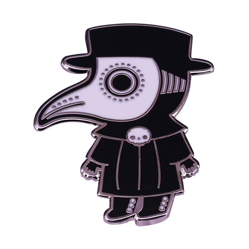 Plauge Doctor Brooch Raven with black gown enamel pin White Crow bird Jewelry