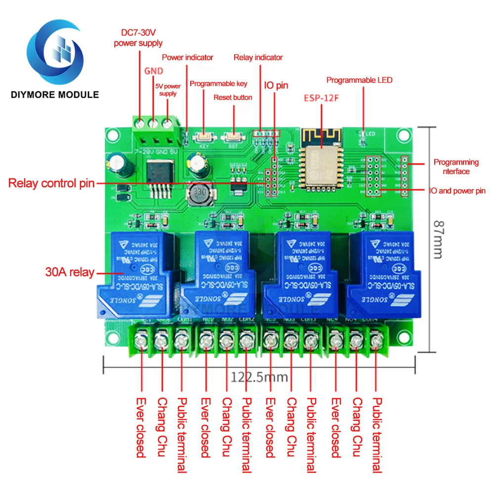 ESP8266 WIFI 4 Channel Relay Module ESP-12F Development Board DC 5V 7-28V 30A For Arduino Smart Home Wireless Control