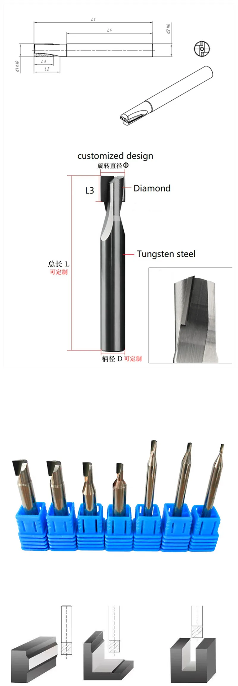 Diamant-Geradkantenfräser Graphit-PCD-Schaftfräser CNC-Fräser Polier-Drehwerkzeuge für Holz Siliziumkarbid 1 Stück – Detail 2