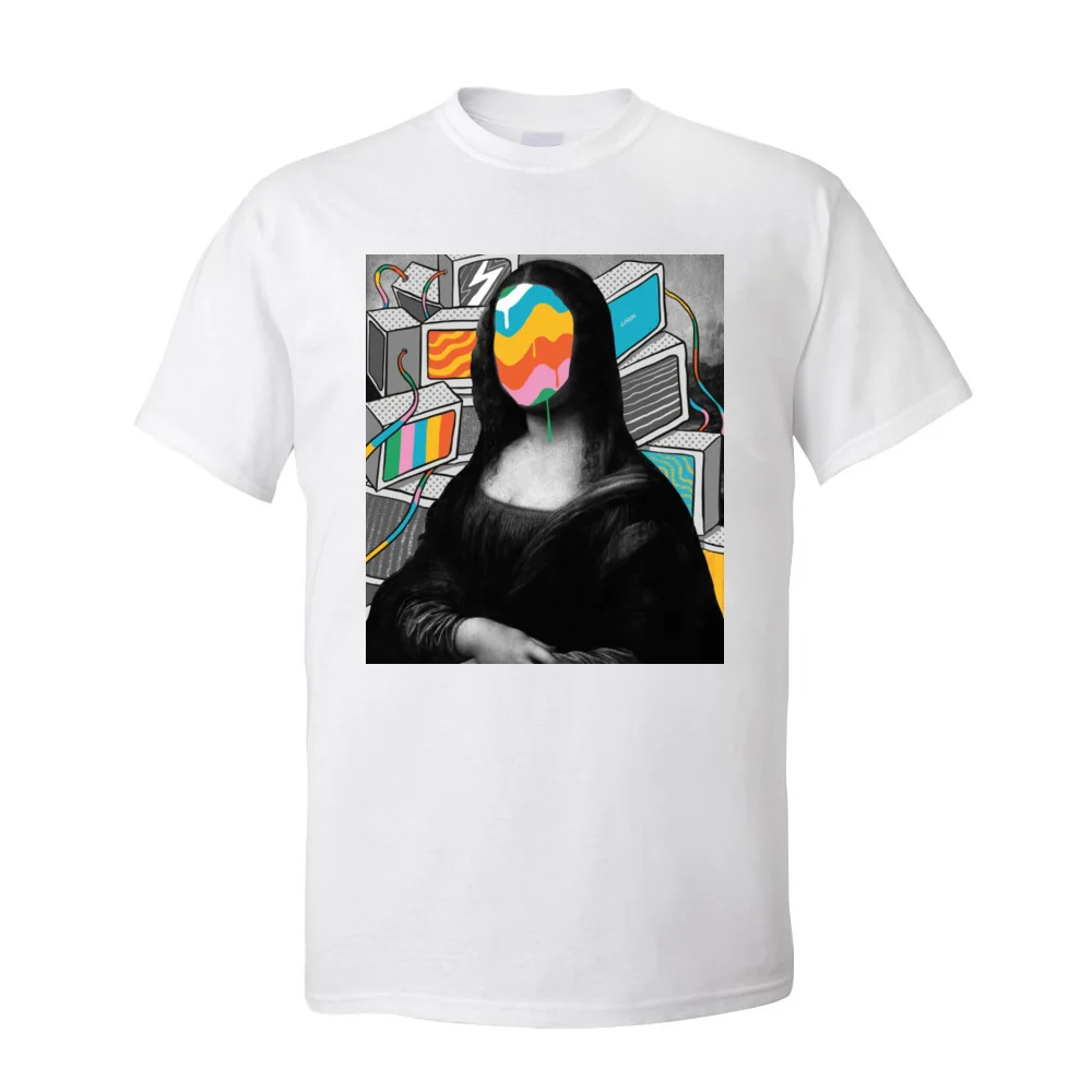 Men T Shirts Mona Lisa Meltdown Streetwear Funky High Street Designer Short Sleeve Tops Tees Crewneck 100% Cotton T-Shirt