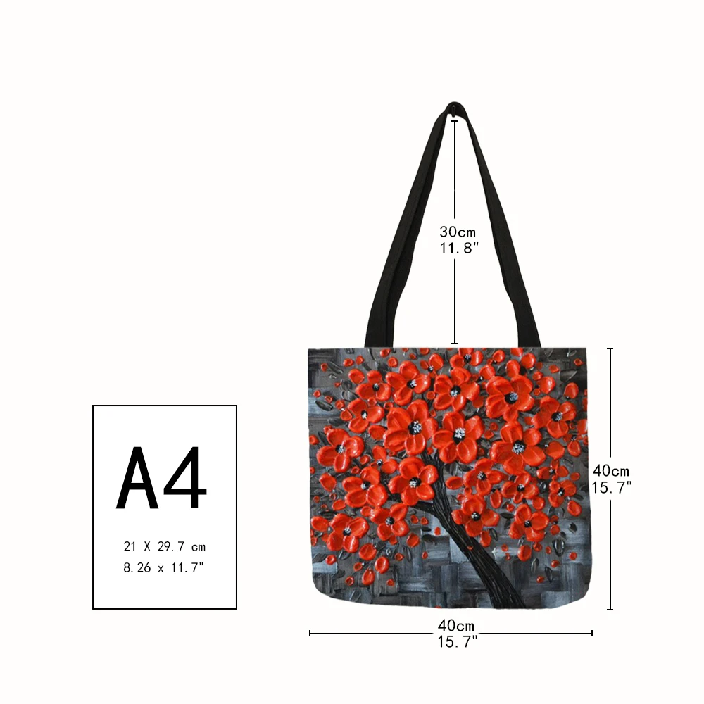 Customized Cherry Blossom Oil Paint Tote Bag For Women Lady Elegant Handbags Reusable Linen Shopping Bags Double Side Print