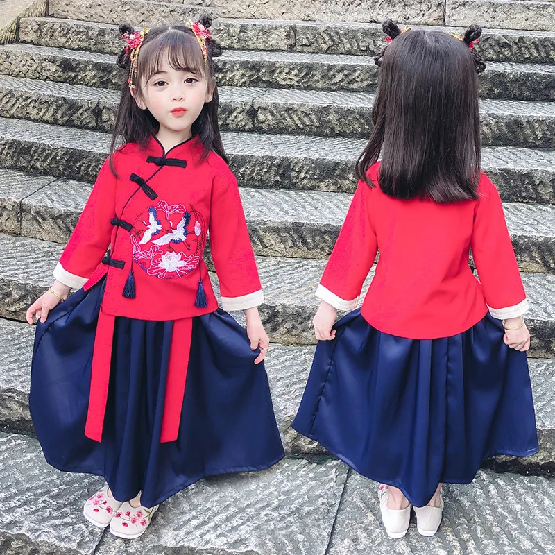 New Year Traditional Chinese Spring Festival  2Pcs Tang Suit Hanfu Kids Children Clothing Boy Girl Winter Red 2022 Cotton Fur