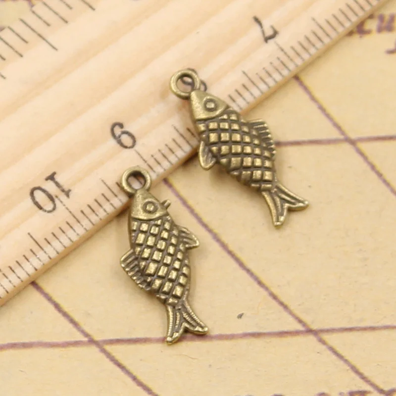 20pcs Charms Double Sided Fish 20x8mm Tibetan Bronze Silver Color Pendants Antique Jewelry Making DIY Handmade Craft