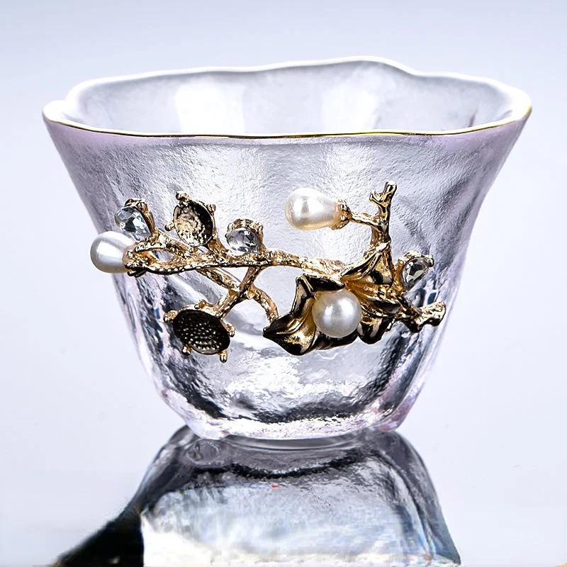 

Heat-resistant Glass Teacup Inlaid with Silver Tea Cup Chinese Kung Fu Tea Set Thickened Master Cup Outline In Gold Tea Bowl