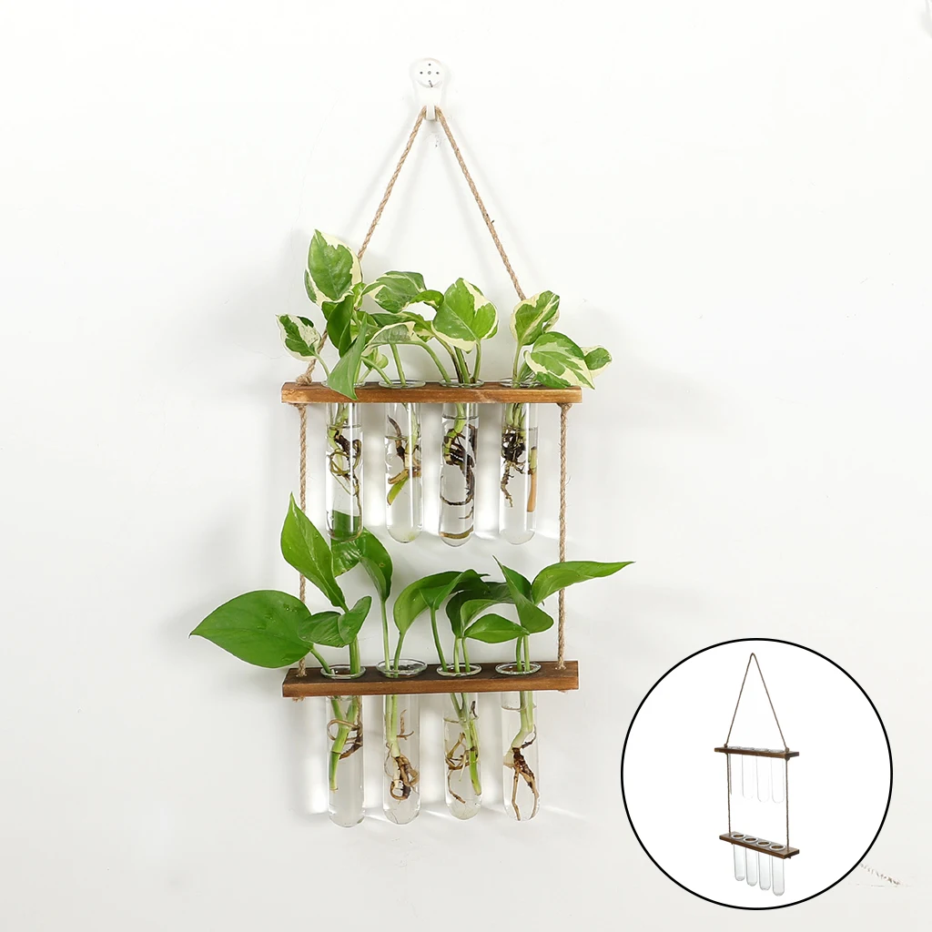 Hydroponic Test Tube Glass Wall Vase Hanging Wall Decoration Container Double Layer Test Tube Vase for Home Decor Party Gifts