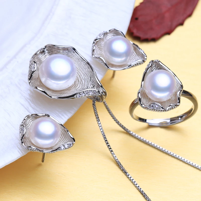 FENASY 925 Sterling Silver Jewelry Sets Trendy Natural Pearl Pendant Necklaces For Women Shell Shape Stud Earrings Fashion Rings view 6