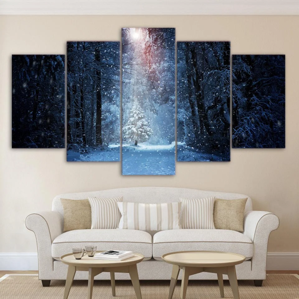 

5 Pieces Wall Art Canvas Painting Forest Winter Snow Landscape Poster Modern Living Room Bedroom Home Decoration Modular