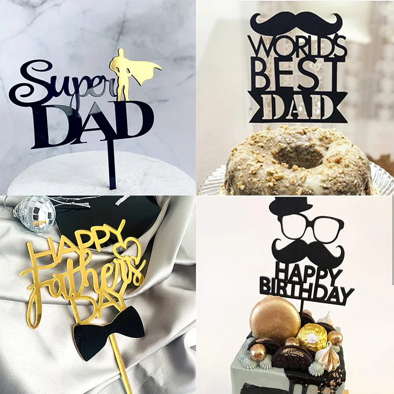 New Super Dad Acrylic Cake Topper Gold Dad  Father Birthday Cake Topper for Father's day Daddy Birthday Party Cake Decorations