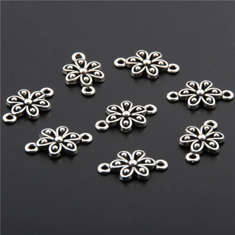 50pcs Silver Color Flowers Connector Spacer Charm For Jewelry Making Supplies Bracelet Maker Metal Fittings DIY Material A2703