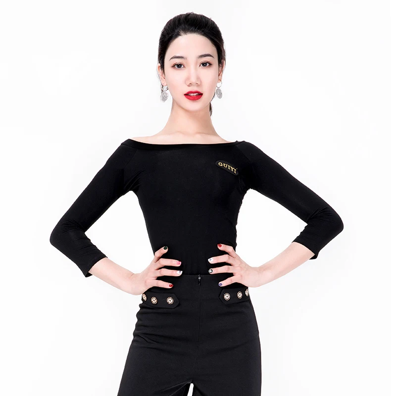 Latin Dance Tops Women Men Round Neck Short-Sleeved Exercise Clothes Modern Dance National Standard Costumes Latin Wear   DN9358