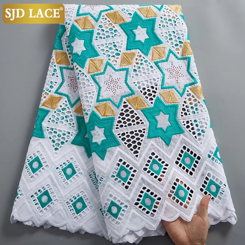 SJD LACE National Style African Lace Fabric With Beautiful Star Pattern Embroidery 100%Cotton Swiss Voile Dubai Style Lace A2447