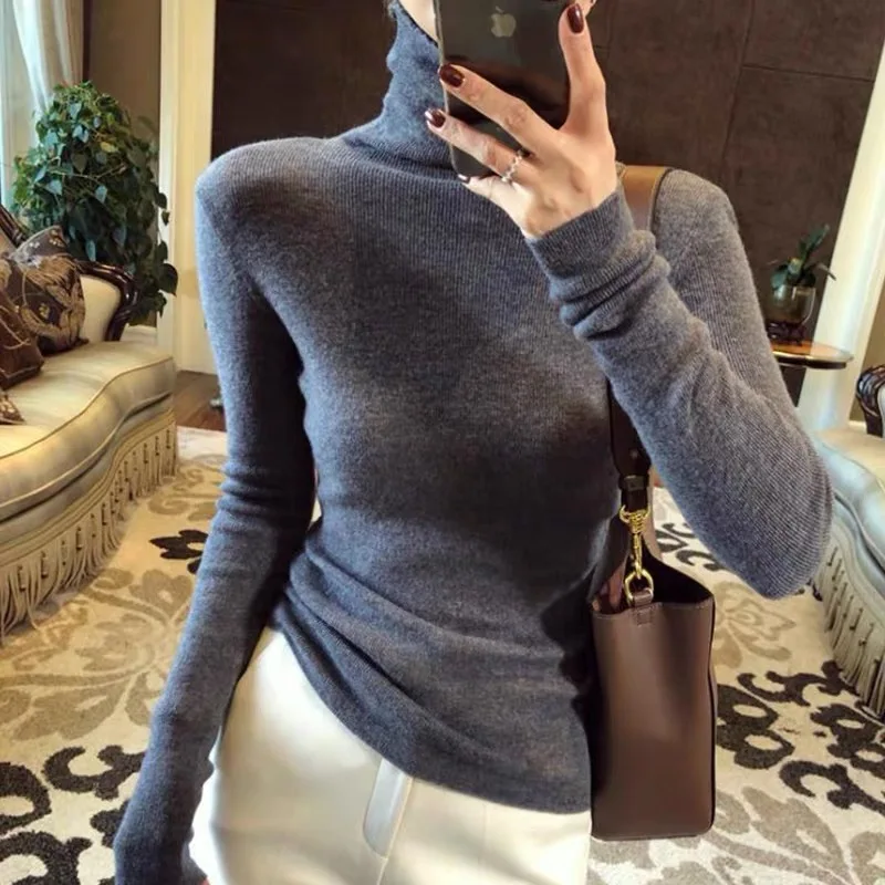 Turtleneck Cashmere Thick Sweater Women Wnter Jumpers Knit Female Long Sleeve Slim Pullover Soft Warm Pull Femme Tops Purple