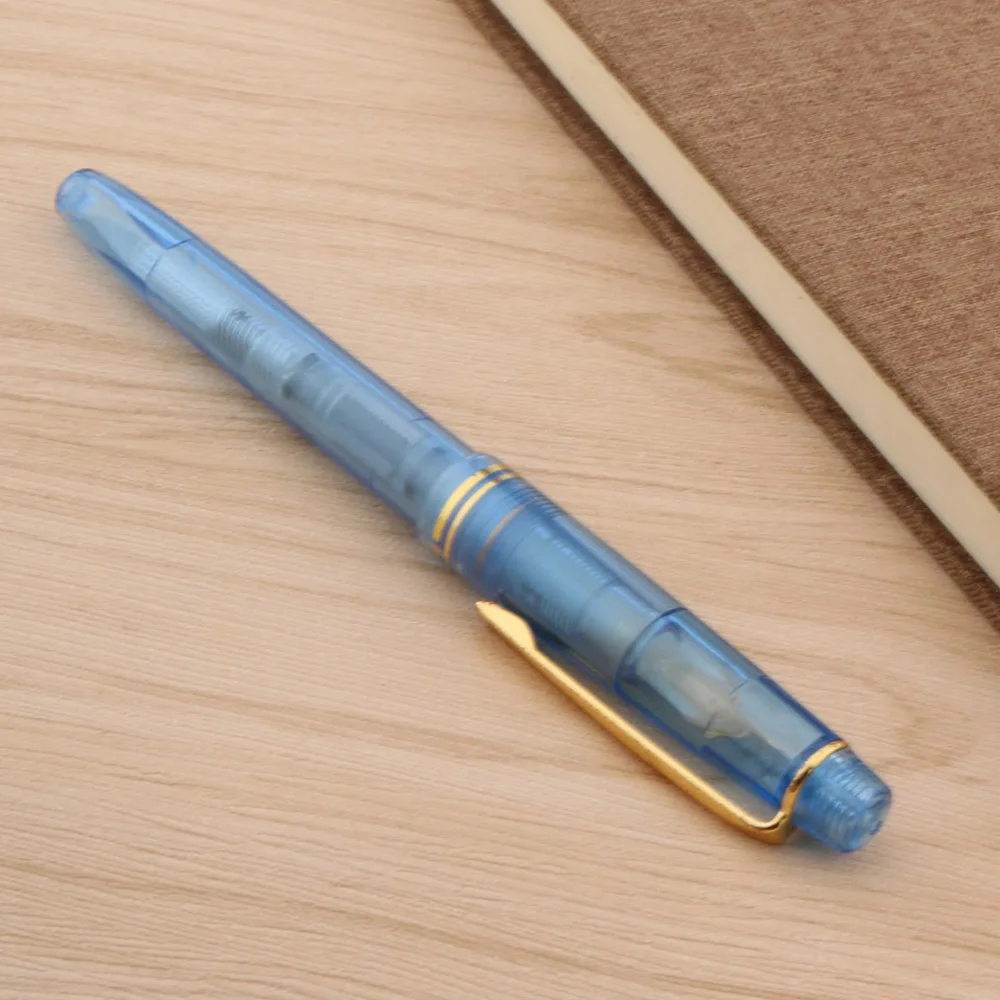 Transparent Blue Classic Rotation Screw Design Fashion Golden Plastic EF Nib Fountain Pen