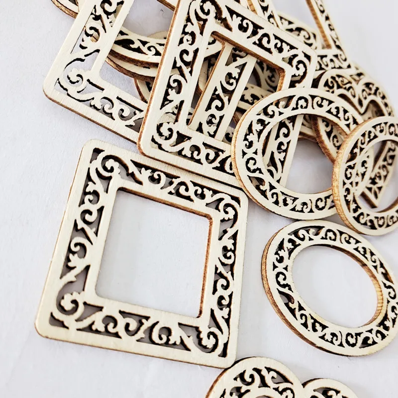 10PCS Unfinished Wood Photo Frame Slices Blanks Wooden Crafts DIY Scrapbooking for Crafts Coasters Painting Ornaments