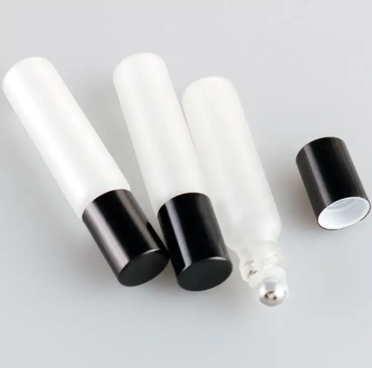 

1000pcs/lot 10ml Frosting Roll On Bottle Glass Essential Oil Stainless steel Roller Bottles 17x77mm Size SN200