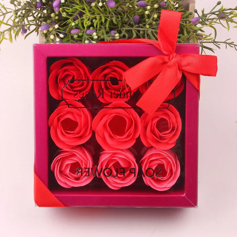 Soap Rose Box 9 Pcs Artificial Rose Petal Gift Box Valentine Day Weding Engagament Birthday Soap Rose Box