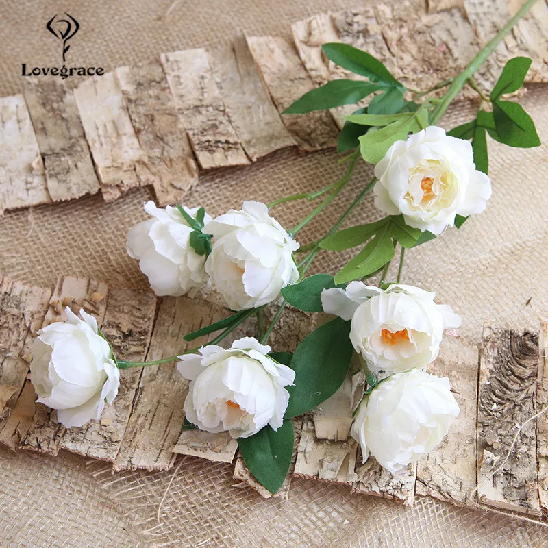 

Lovegrace DIY Bouquet Accessories Artificial Flower 7 Heads Silk Peony Flower Arrangement DIY Home Party Garden Wedding Decor