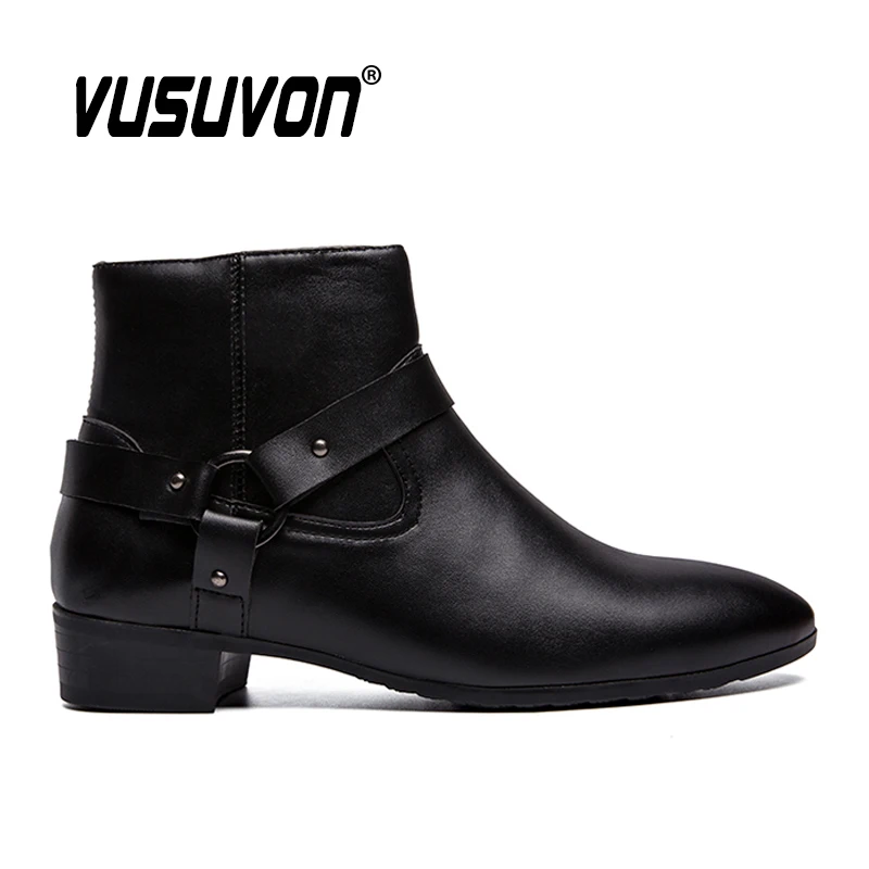 2020 New Ankle Boots Chelsea Boots PU Leather Men Boots Breathable Autumn Winter Fashion Pointed Toe Heels Dress Shoes Big Size