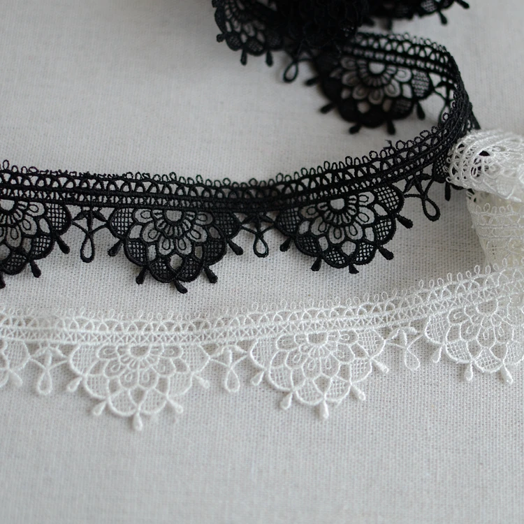 3.5CM Wide White Black Cotton Fabric Ribbon Water Soluble Embroidery Lace Flowers Trimming Home Curtains Clothing Sewing Decor