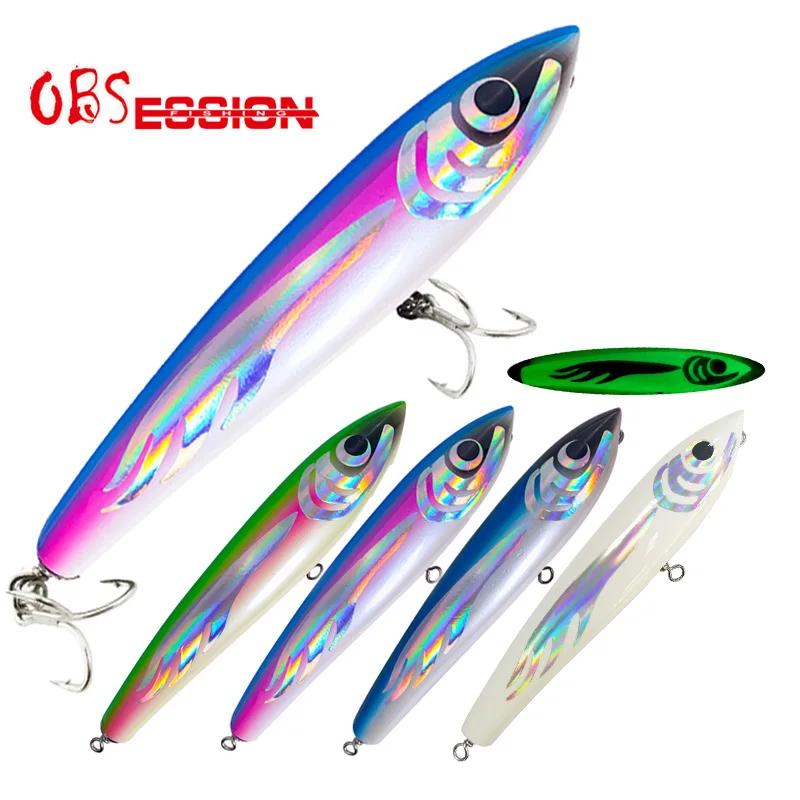 

OBSESSION 120g Topwater Wooden Lures With Origin Treble Hooks Artificial Trolling Pencil Boat Ocean Fishing Bait Tackle Lure