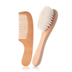 Ensemble brosse et peigne doux pour bébé, manche en bois, poils de chèvre naturels, idéal pour les nouveau-nés et les tout-petits