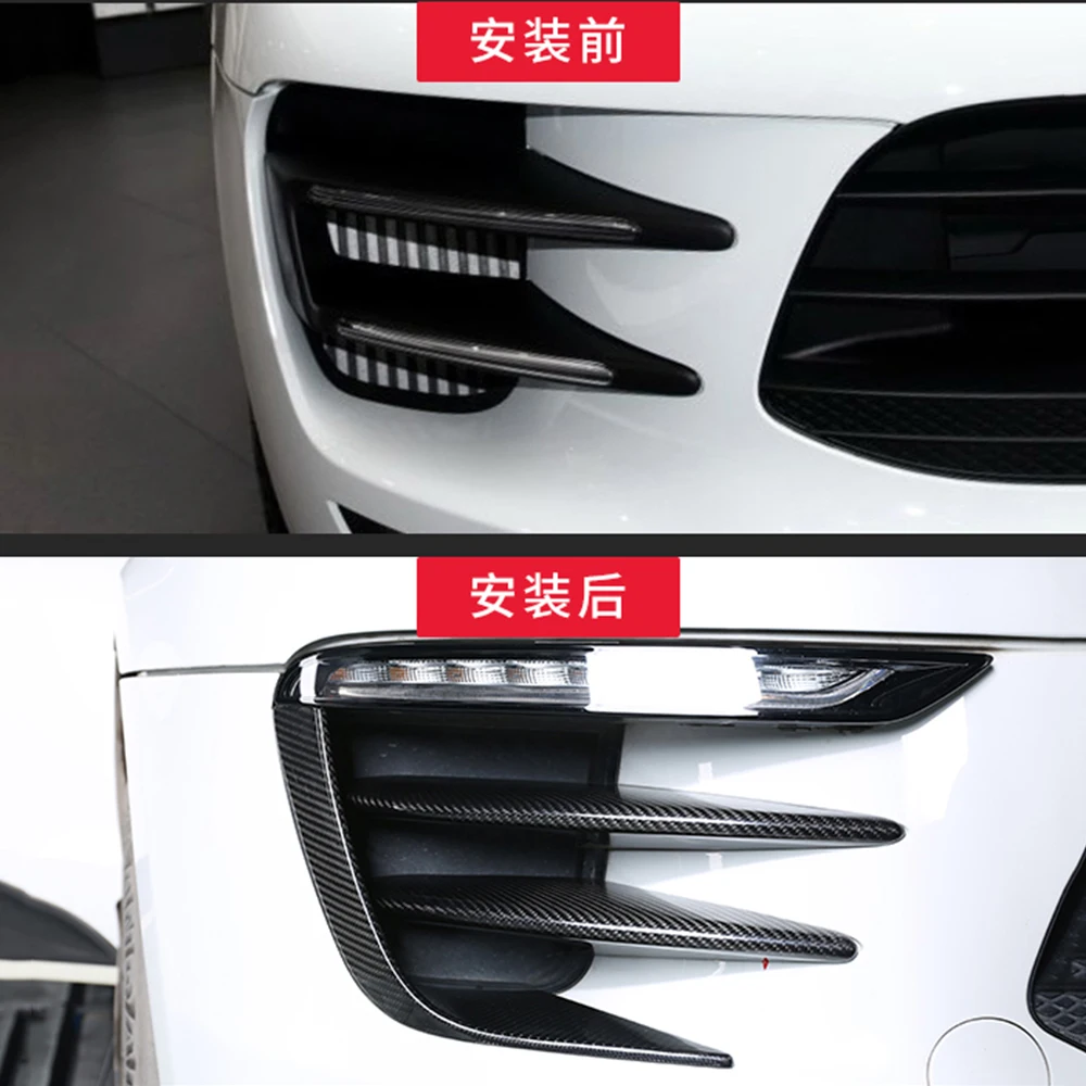 6pcs 100% Real Carbon Fiber Car Front Fog Light Eyebrow Cover Trim For Porsche Macan 2014 2015 2016 2017 2018 Car accessories