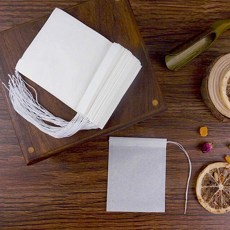 Bolsitas de té vacías con cordón para hierbas, papel de filtro para infusiones sueltas, 100 unidades