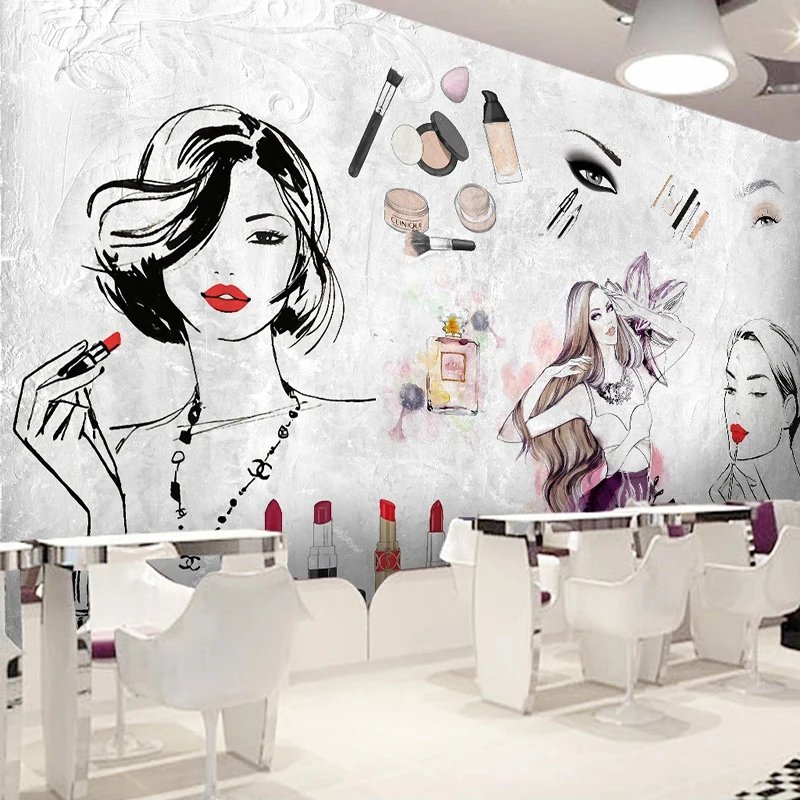 Custom Wall Mural 3D European And American Fashion Watercolor Cosmetic Beauty Nail Shop Photo Wallpaper Background Wall Painting