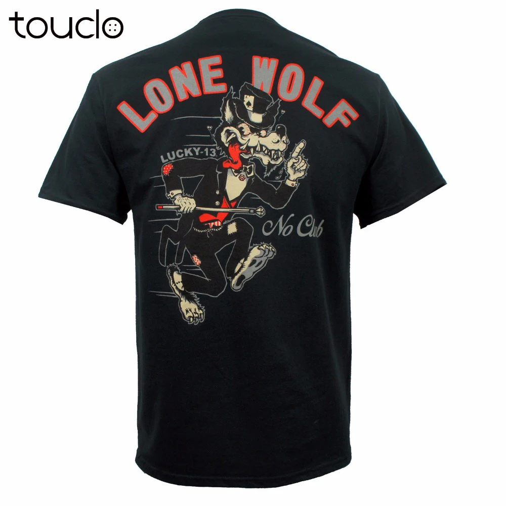 2021 Summer T Shirt LUCKY No Club Top Hat Lone Wolf Rockabilly Men T-shirt Cartoon Print Short Sleeve Tee Shirts Free Shipping