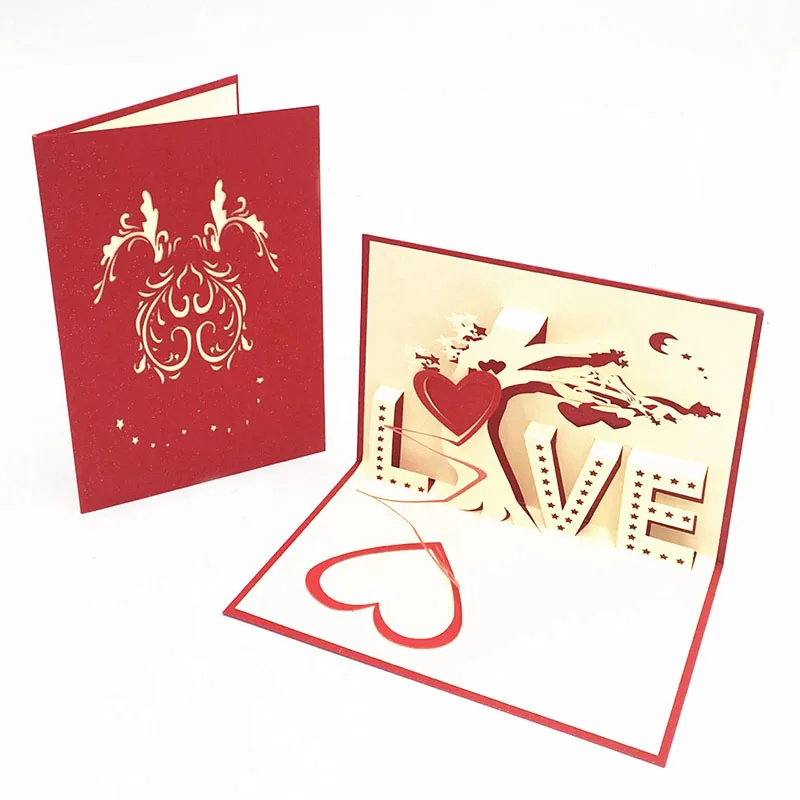 1pcs 3D Pop Up Greeting Cards With Envelope Laser Cut Post Card For Birthday Christmas Valentine\' Day Party Wedding Decoration