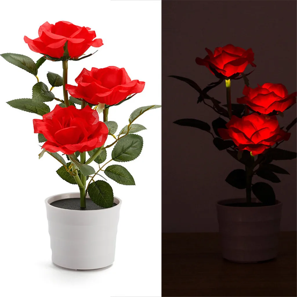 Solar Garden Bonsai Lights Outdoor Garden Balcony Decorative Solar Rose Flower Lights LED Artificial Rose Pot Flower LED Lamp