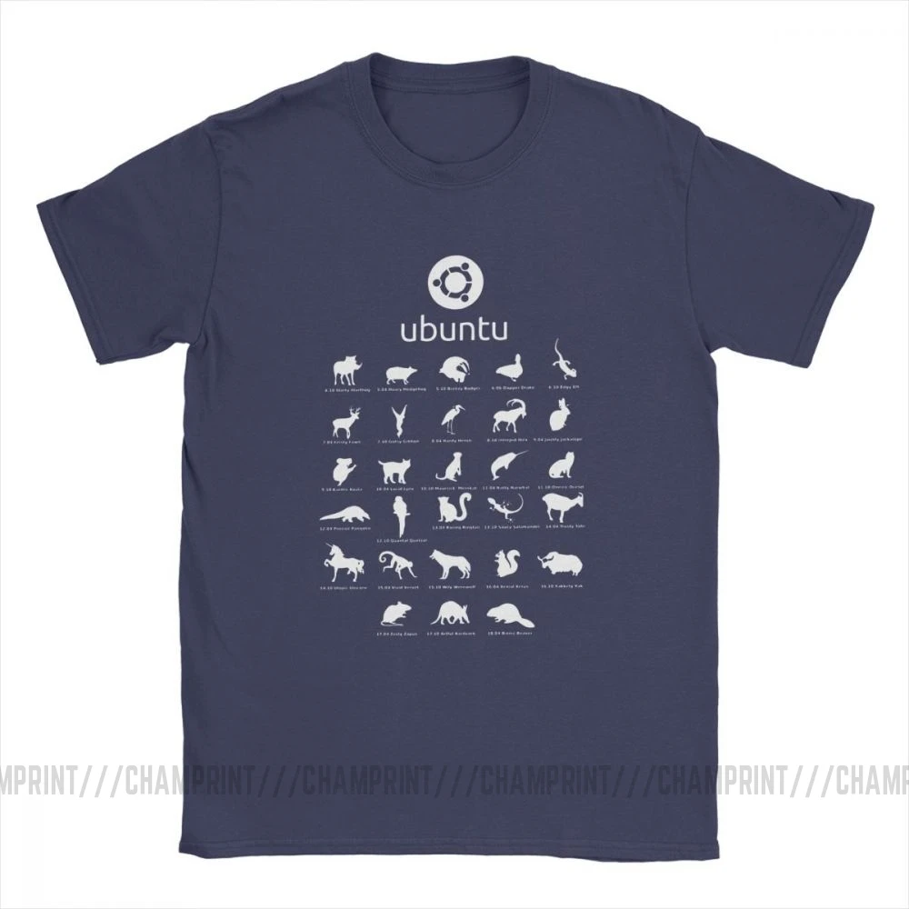 Funny Ubuntu Linux Releases pets fan art T-Shirts for Men O Neck 100% Cotton Distro Linux Debian Short Sleeve Printed Clothes