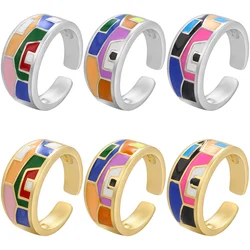 ZHUKOU Creative gold color stitching enamel ring for women brass opening metal ring women fashion jewelry wholesale VJ335