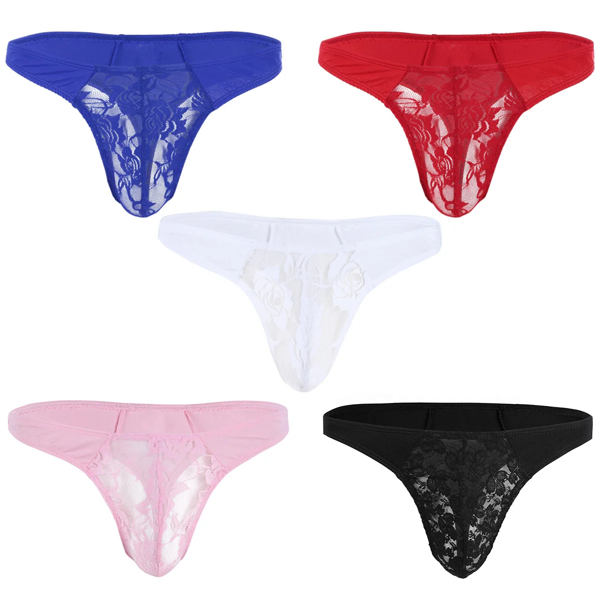Mens Lingerie bikini underwear sissy panties swimsuit men Low Rise Lace Floral Bulge Pouch G-string Bikini Underwear Underpant