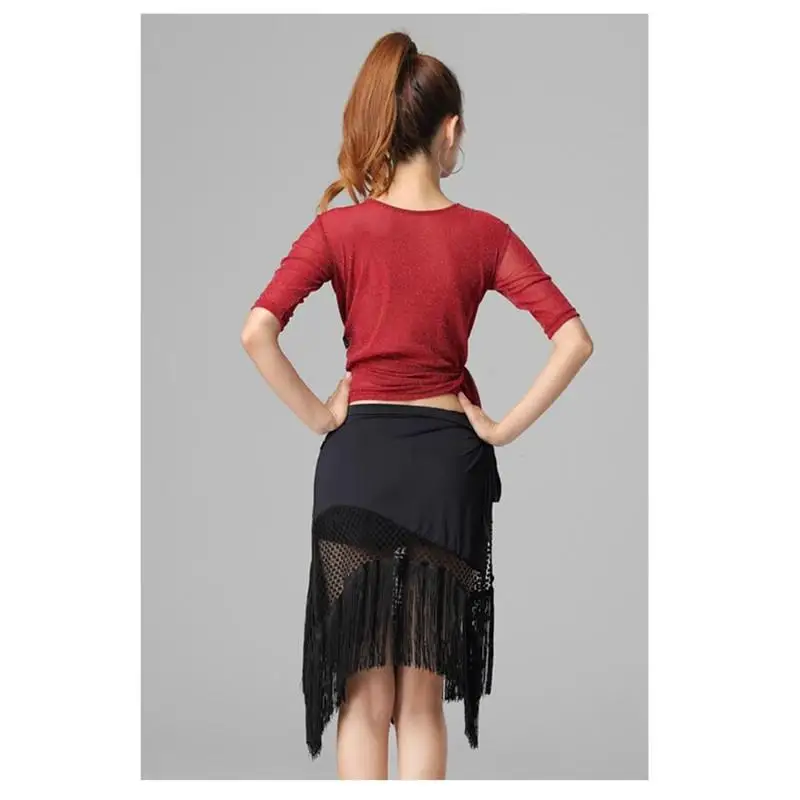 2021 New Fashion Sexy Middle-sleeve Latin Dance Practice Clothes Top And Skirt Ballroom Dance Dress For Women Ballroom Costumes