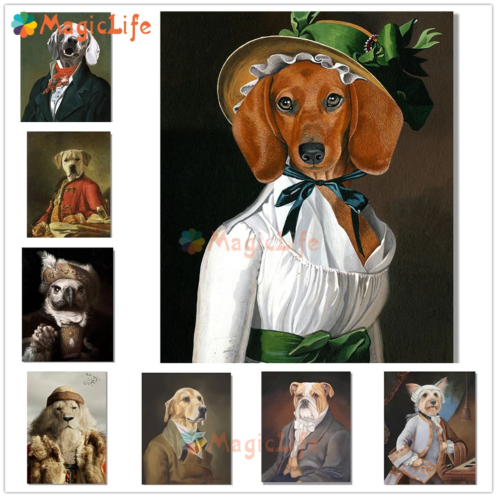 

Custom Cat Madam Posters Animal Nordic Poster Dog Sir knight Wall Pictures For Living Room Wall Art Canvas Painting Unframed