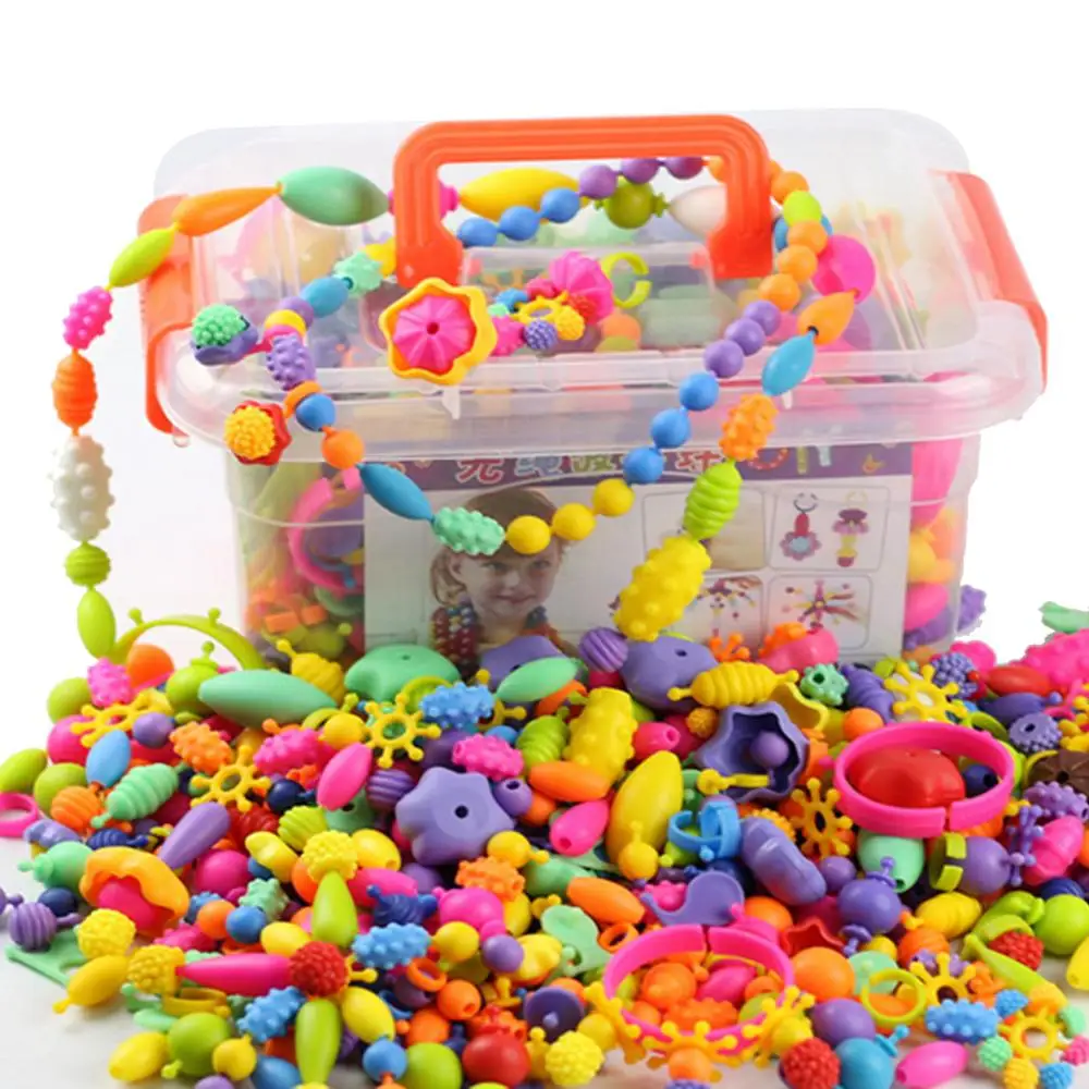 Besegad 485Pcs Colorful Assorted Shapes Plastic Pop Beads DIY jewelry Set for Kids Girls Toys Gifts DIY Manual Necklaces Making