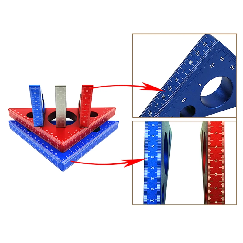 Régua triangular para carpintaria, 68/150mm, régua em liga de alumínio, sistema de régua métrica, régua de altura, faça você mesmo, ferramenta de medição multifuncional