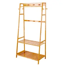 Heavy Duty Bamboo Clothes Rack with Shelves #3