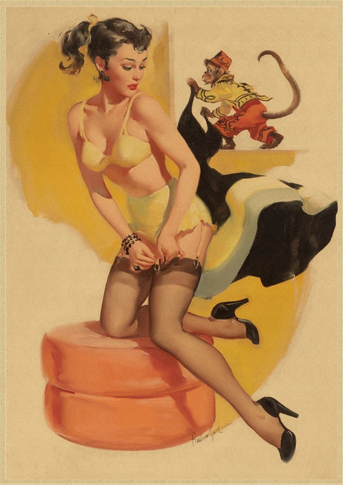 Pinup Girls Series 3 World War II Vintage Kraft Paper Classic Poster Bar Cafe Living Room Dining Wall Decorative Paintings