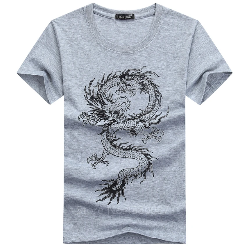 S-5XLMen Shirts Mannen Chinese Kleding Dragon Cartoon Afdrukken Katoen Korte Mouwen T-shirt Casual Stijl T-shirts Mannen Plus size