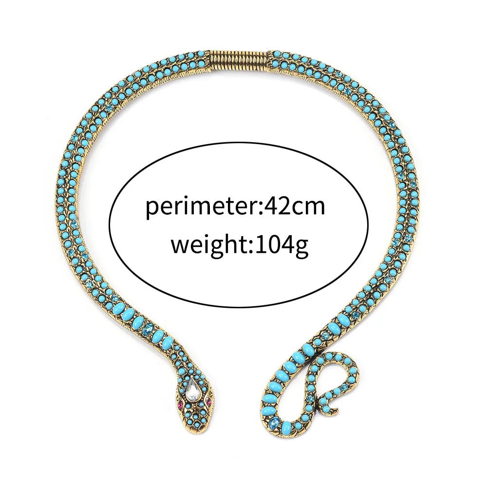 2026 New Boho Ethnic Tribal Snake Shape Open Choker Necklace Women Indian Inlay Resin Stone Pearls Crystal Large Collar Necklace