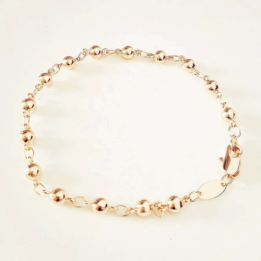 4 MM Wide Cute Ball Link Women Bracelet/Necklace Jewelry Sets 585 Gold Color Wedding Jewelry Beads image 3