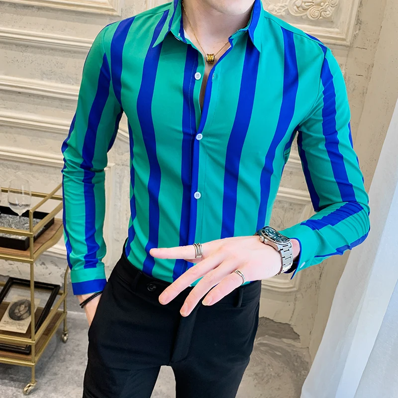 Striped Men\'s Shirt Dress Business Casual Shirts Long Sleeve Slim Fit Men Shirt 2019 Autum Tuxedo Social Shirts Male Clothing