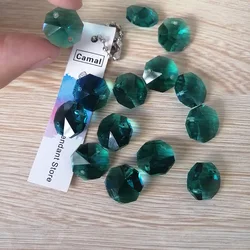 Camal 20pcs Malachite Green 14mm Crystal Octagonal Loose Beads Two Holes Prisms Chandelier Lamp Part Wedding Centerpiece Hanging