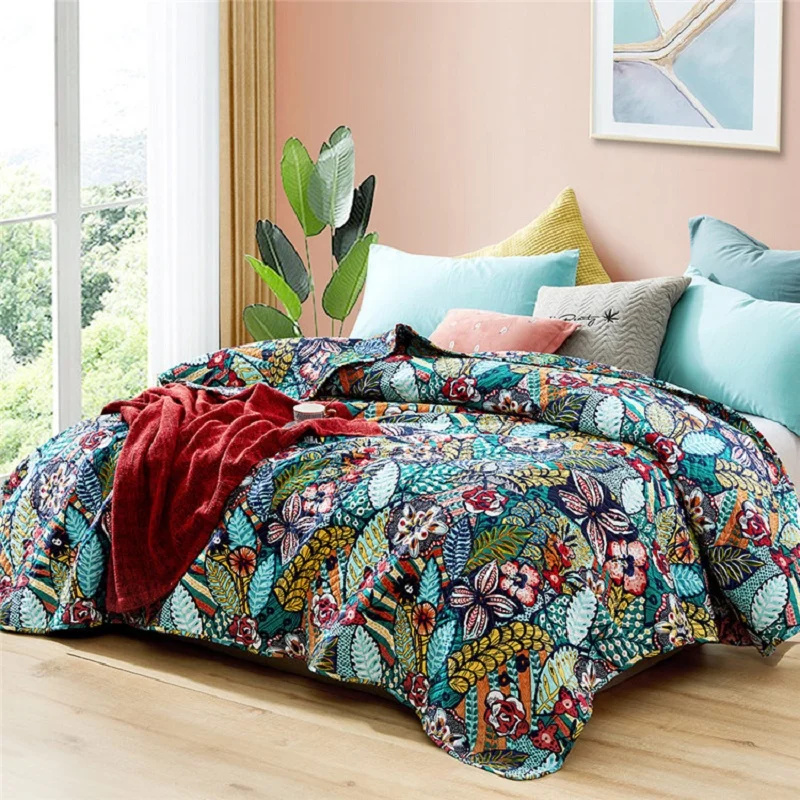 

Floral Print Cotton Quilt Bedspread on The Bed Padded Duvet Quilted Blanket European Coverlet Plaid Cubrecam Bed Cover Colcha